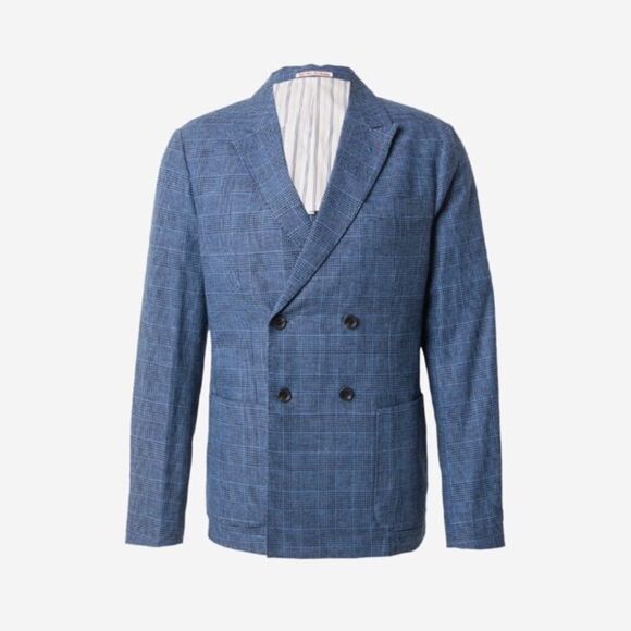 Scotch & Soda Double-Breasted Check Blazer in Blue, NWT, Size XXL - Picture 1 of 10